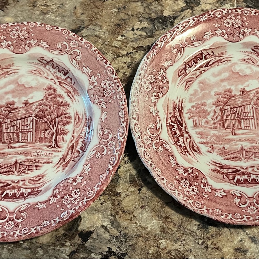 2 W H Grindley Staffordshire White Ceramic Side Plates English Country Inns